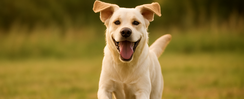 happy dog running outdoors
